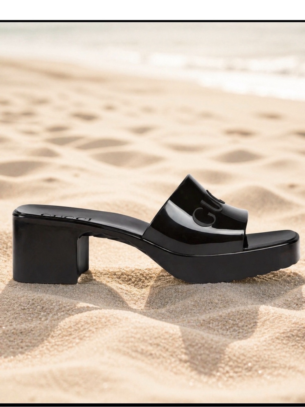 Authentic Gucci Black Embossed Patent/Rubber Platform Slide Mules IT 38 COA - Picture 5 of 14